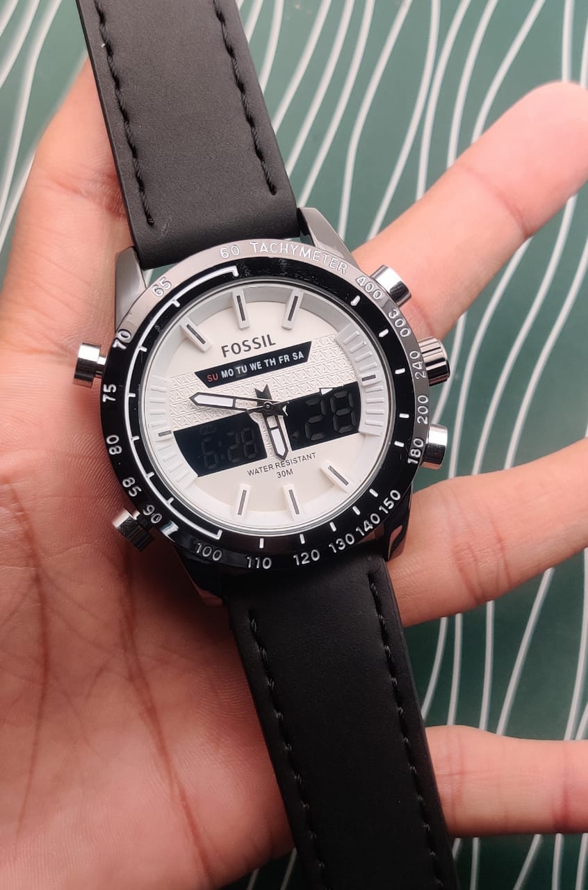 Fossil Digital Analog White dial Black belt men's Analog Watch