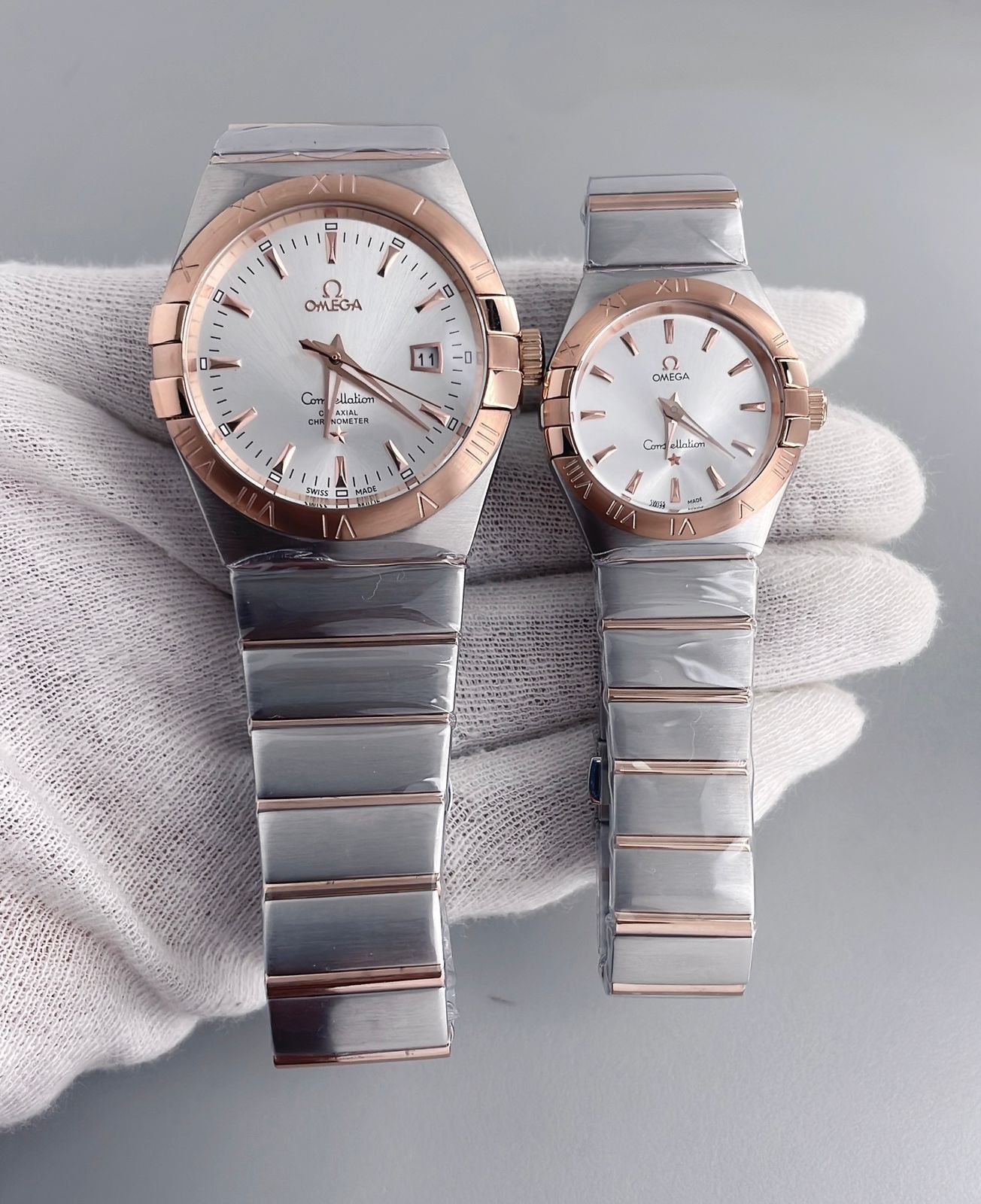 Omega couple watches silver colour