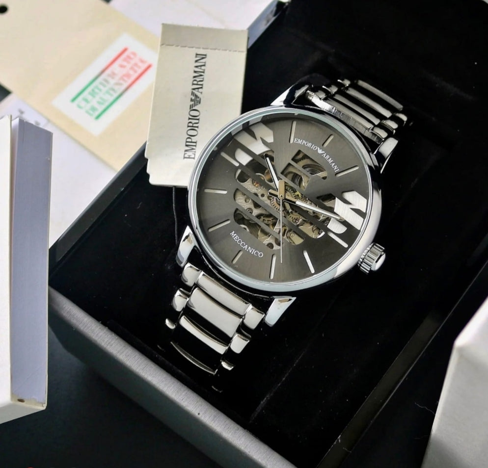 Emporio Armani Grey dial stainless steel automatic watch