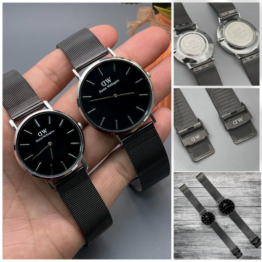 Daniel Wellington white dial black chain couple watches