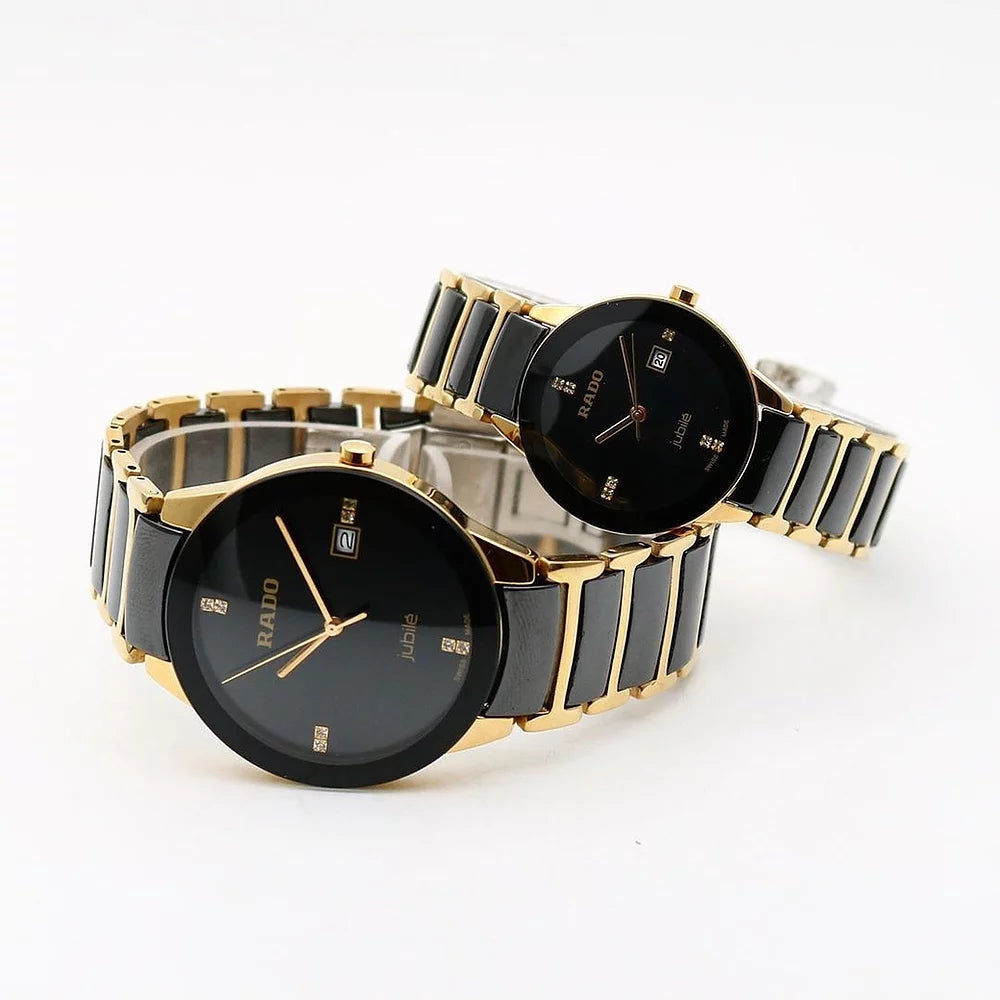 Rado centrix glod black chain couple watches