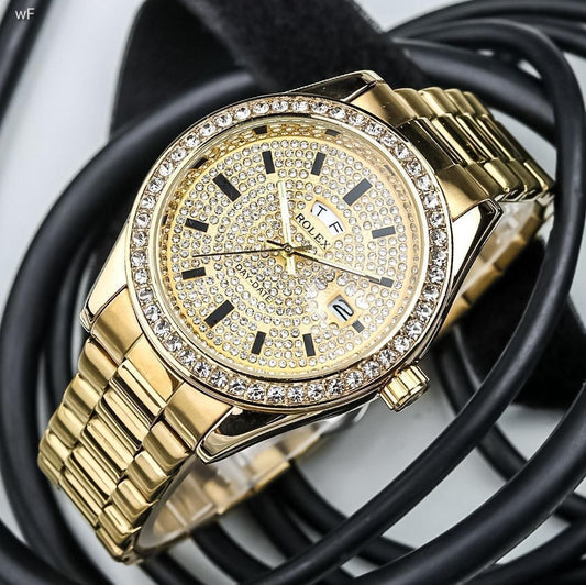 Rolex gold dial men's analog watch