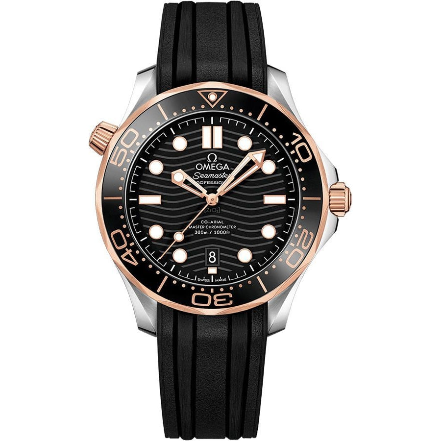 Omega Seamaster Two Tone Black Dial Strap Watch Men's Watch