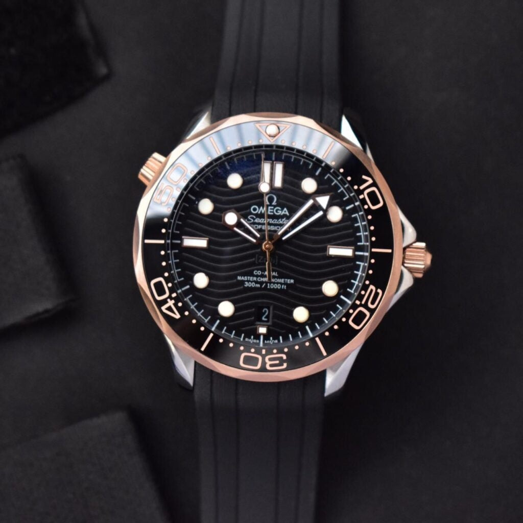 Omega Seamaster Two Tone Black Dial Strap Watch Men's Watch