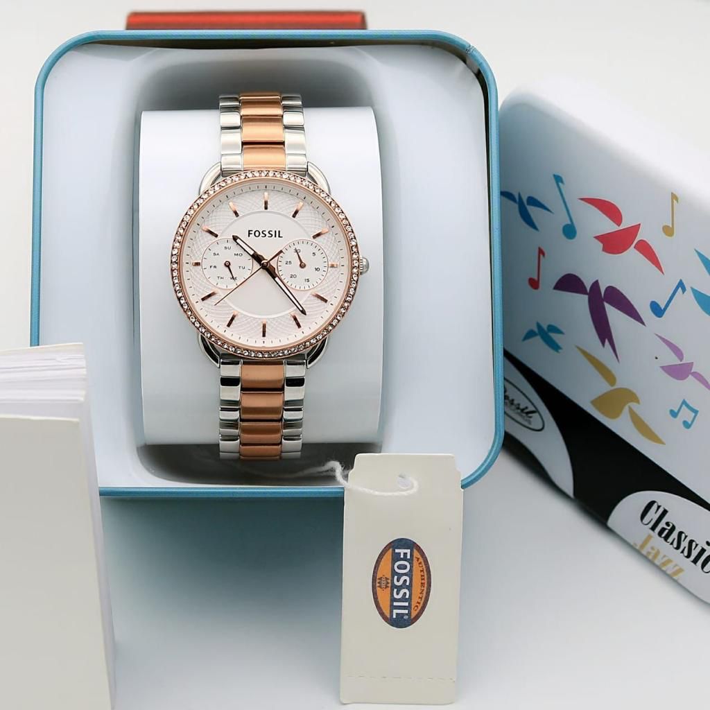 Fossil white dial chain ladies watch