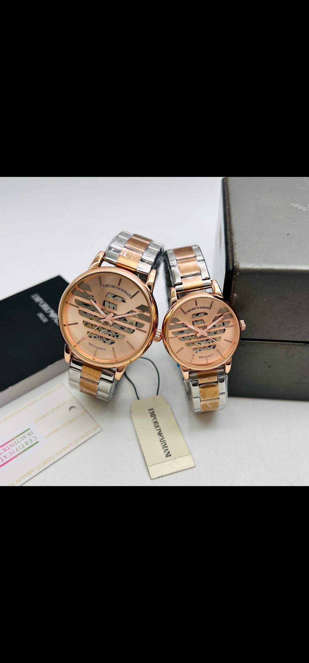 Armani silver gold chain couple watches