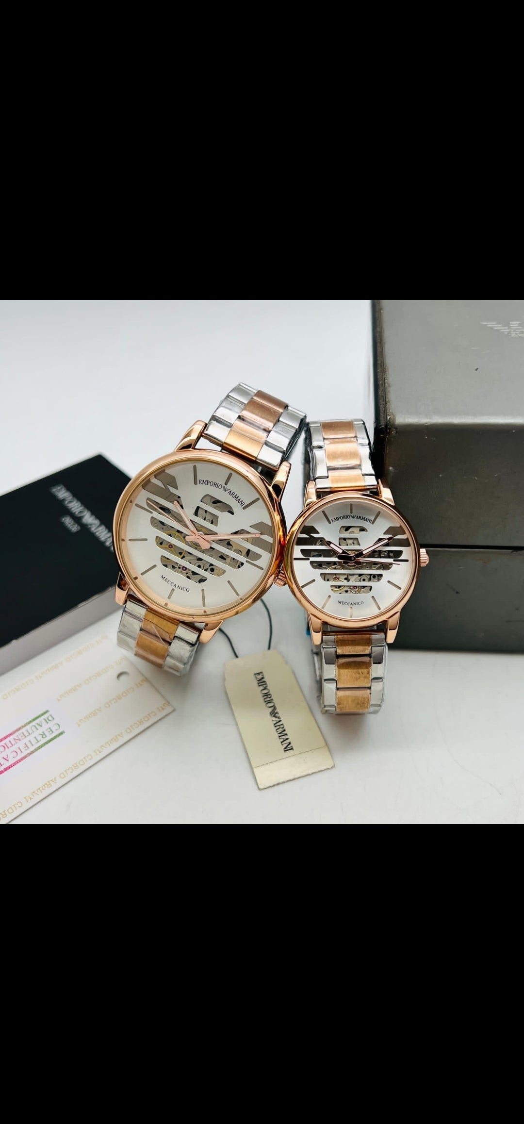 Armani silver gold chain couple watches