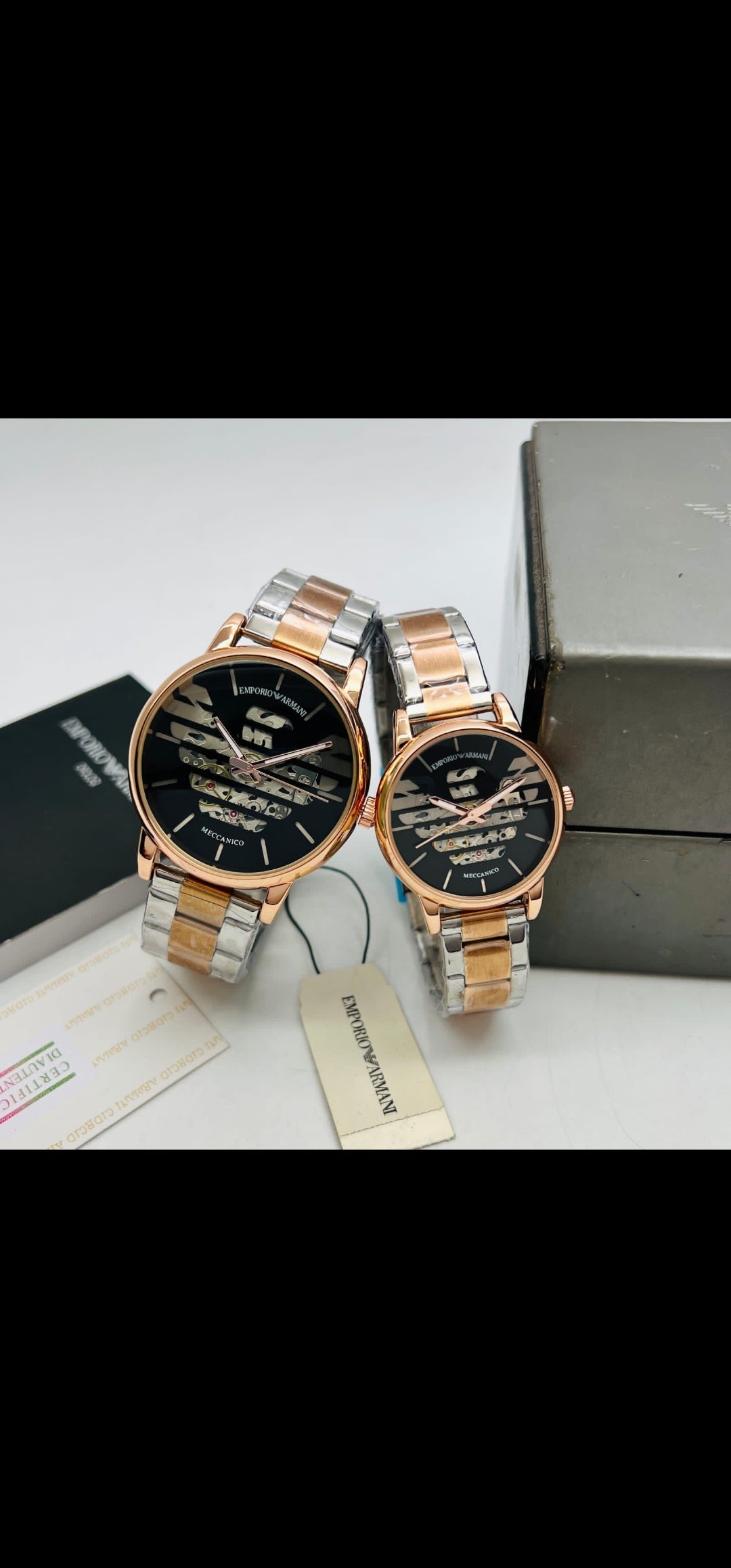 Armani black dial couple watches