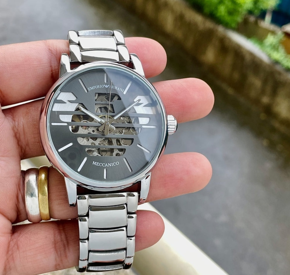 Emporio Armani Grey dial stainless steel automatic watch