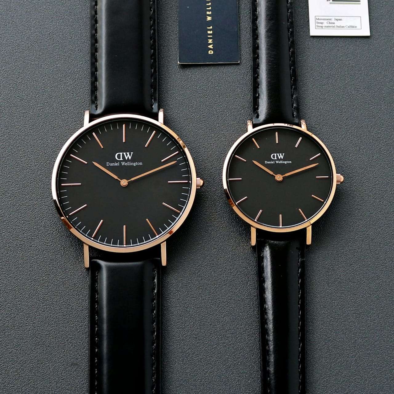 Daniel Wellington black leather belt couple watches